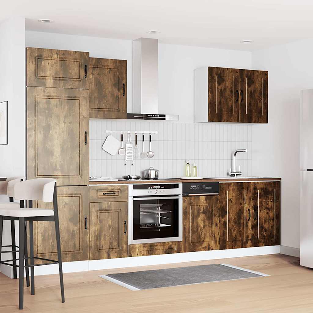 7 Piece Kitchen Cabinet Set Kalmar Smoked Oak Wood Based Panel