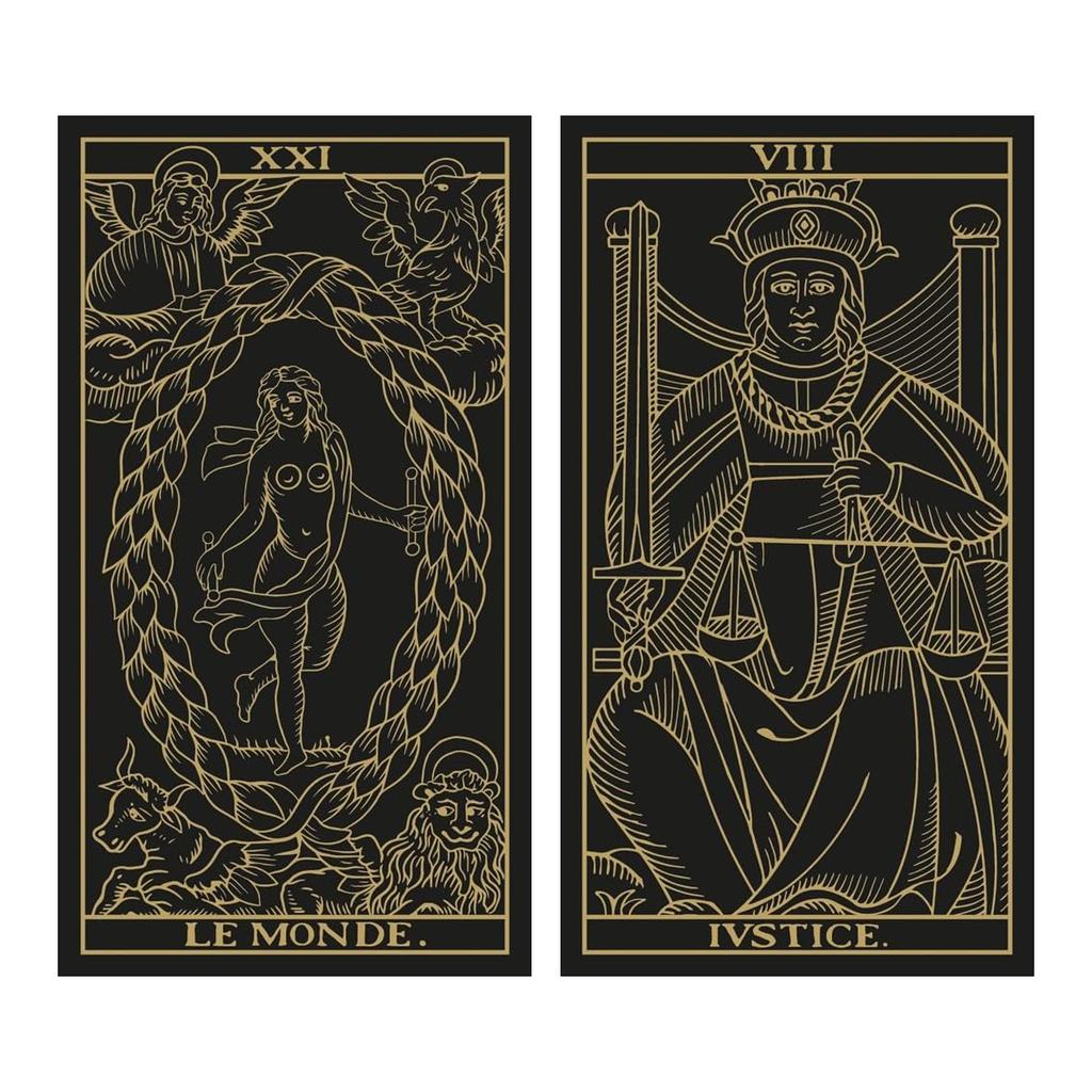 Kancharo 78-Card Tarot Card Set [Tarot of Marseille Gold & Black Edition] Includes Japanese Tarot Card Instructions & Pouch (Authentic)