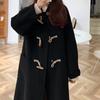 Classy and Fashionable Solid Color Woolen Coat with Horn Buttons for Autumn and Winter