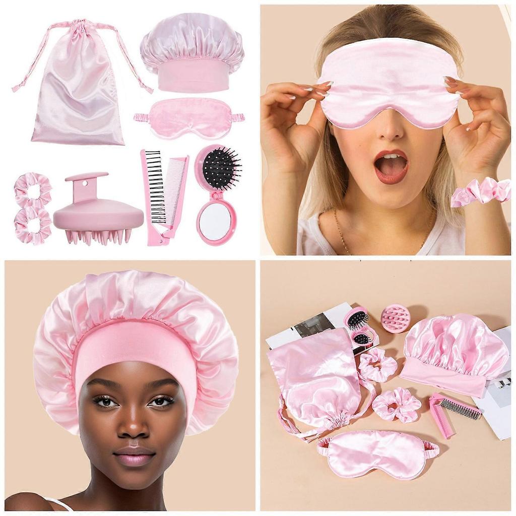 8pcs Hair Care Kit With Dry Hair Caps Sleep Mask Foldable Comb Scalp Massage Brush Travel Friendly Hair Accessories Set Multicolor