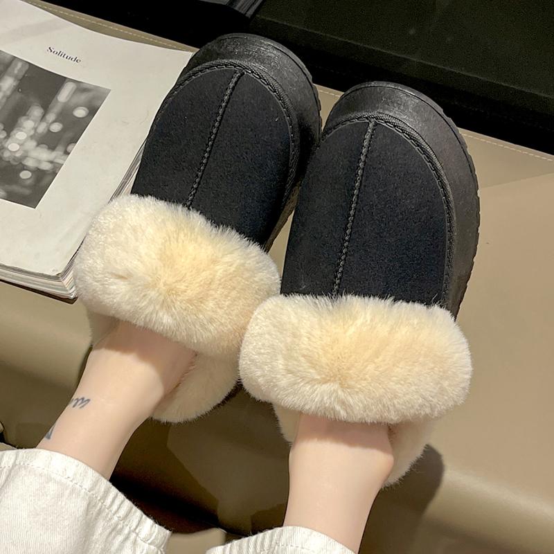Модные женские тапочки на толстой подошве, плюшевые, теплые, нескользящие, из искусственного меха, зимняя обувь для женщин 2025, удобные пушистые тапочки на платформе, большие размеры