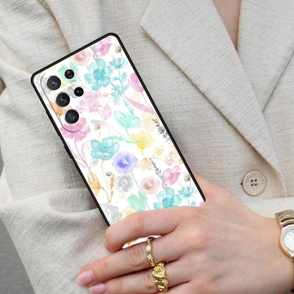 Romantic Pink Teal Watercolor Chic Floral Cell Phone Case for Samsung Galaxy S26 Ultra S25 S24 S23 S22 S21 S20 Note10 Cover