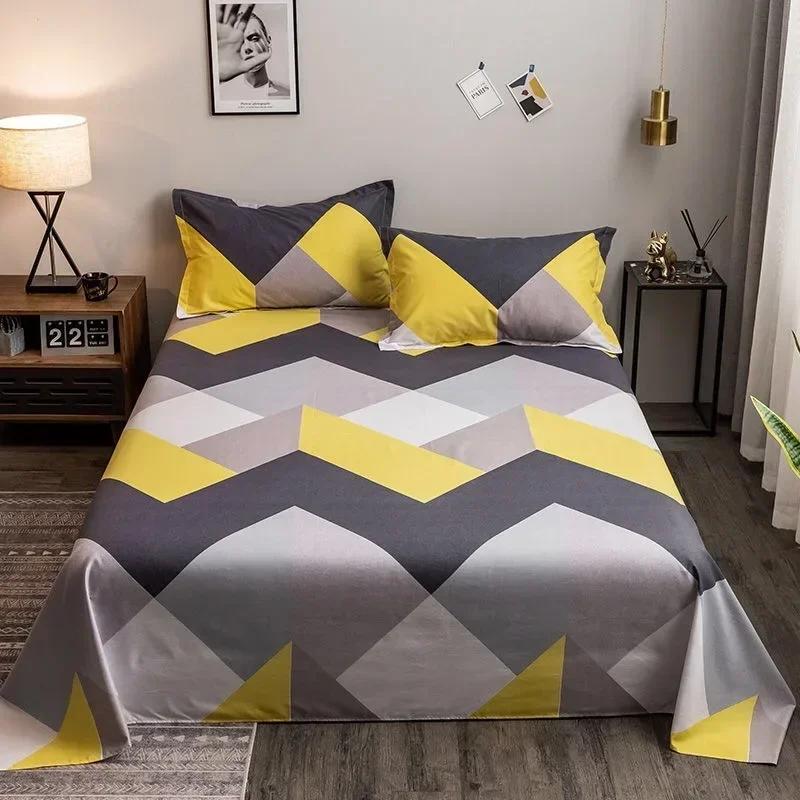 Geometry Printed Flat Bed Sheet Set Couple 2 People Super Cozy Luxury Double Bed Bedsheet Single Double Queen King Size