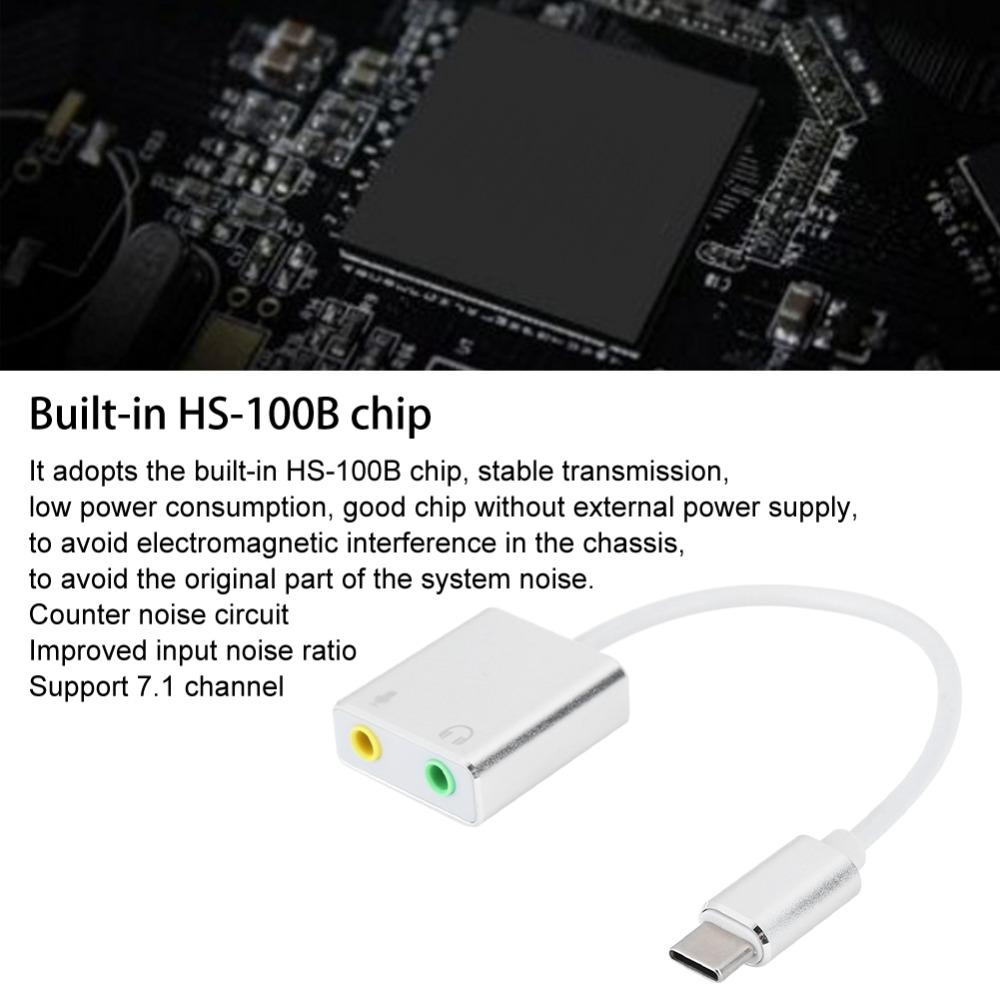 3.5mm Female Type-C to 3.5mm Audio Adapter 7.1 Channel USB Audio Splitter USB Sound Card Gaming