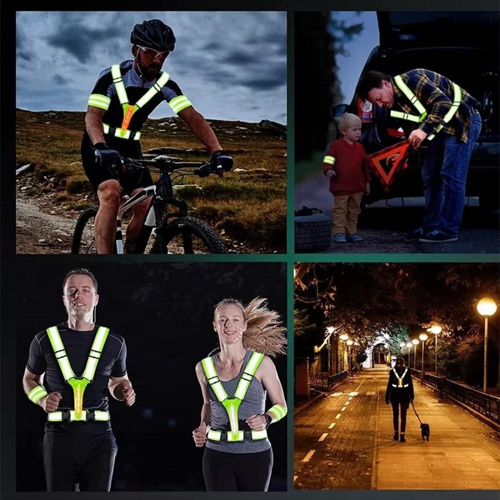 High Visibility Night Running Vest Adjustable Sports Vest for Night Warning Work Fishing