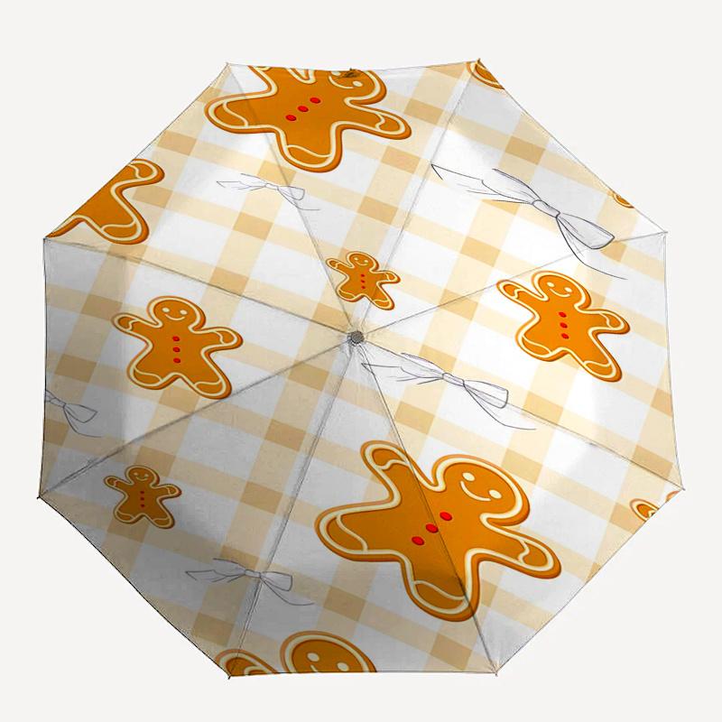 Gingerbread Man Themed Travel Umbrella 8 Ribs Automatic Opening and Closing,Portable Folding Design,Compact and Stylish Umbrella Suitable