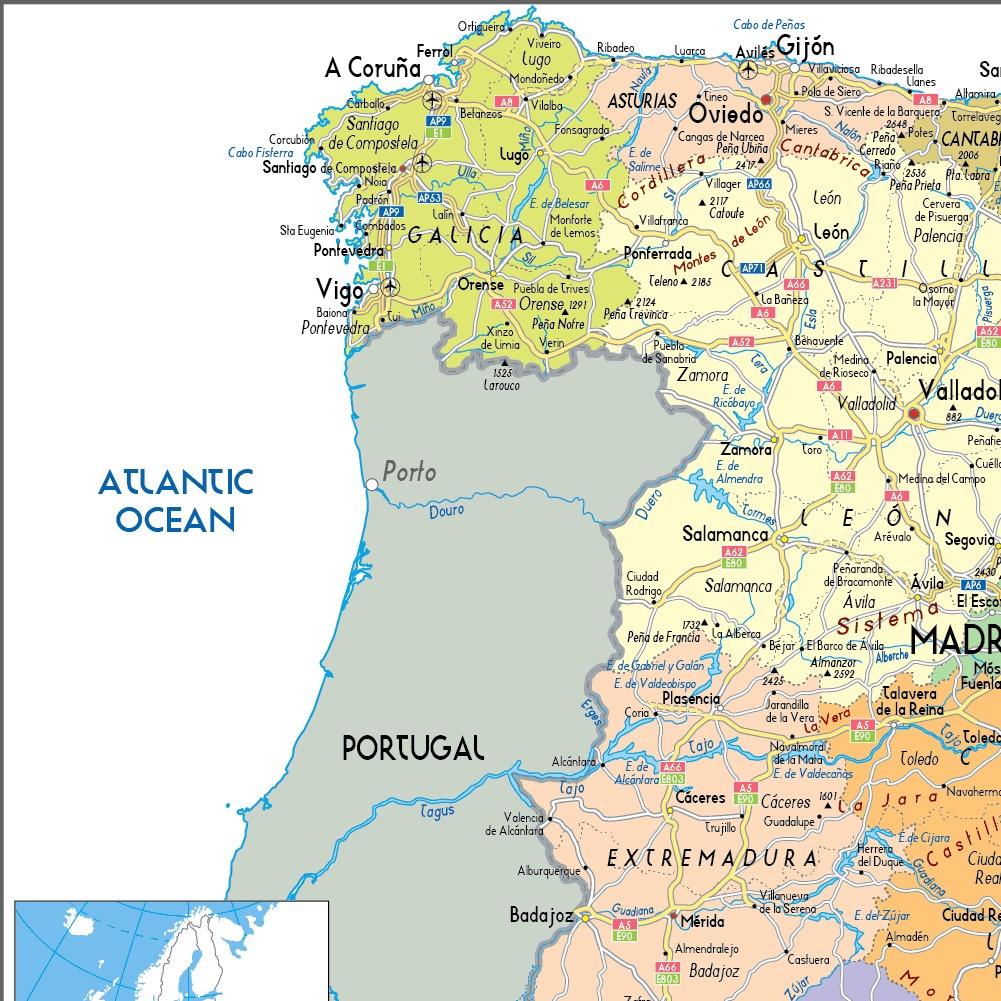 Administrative Map of Spain Canvas Painting Wall Art Poster School Supplies Living Room Home Decoration