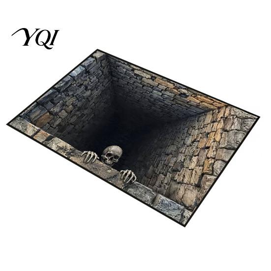 3D Depth Pattern Rug Halloween Entrance Rug, Spooky Skeleton Floor Mat Non-slip Absorbent Door for Front Bathroom Entryway Doormat Porch