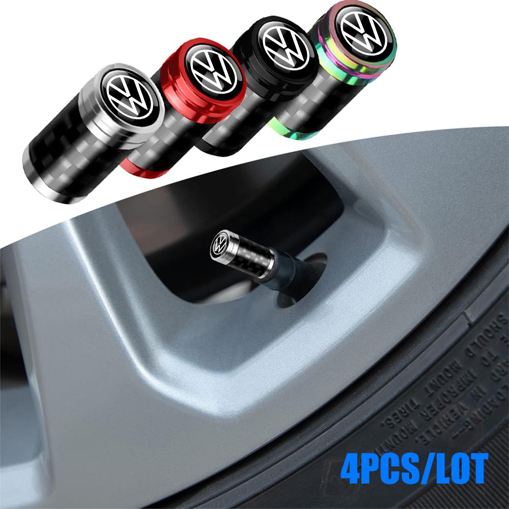 T27Car Styling 4Pc Auto Tire Carbon Fiber Metal Valve Caps Badge For Volkswagen VW R Polo Passat Rline Golf Tiguan Jetta GTI Touran
