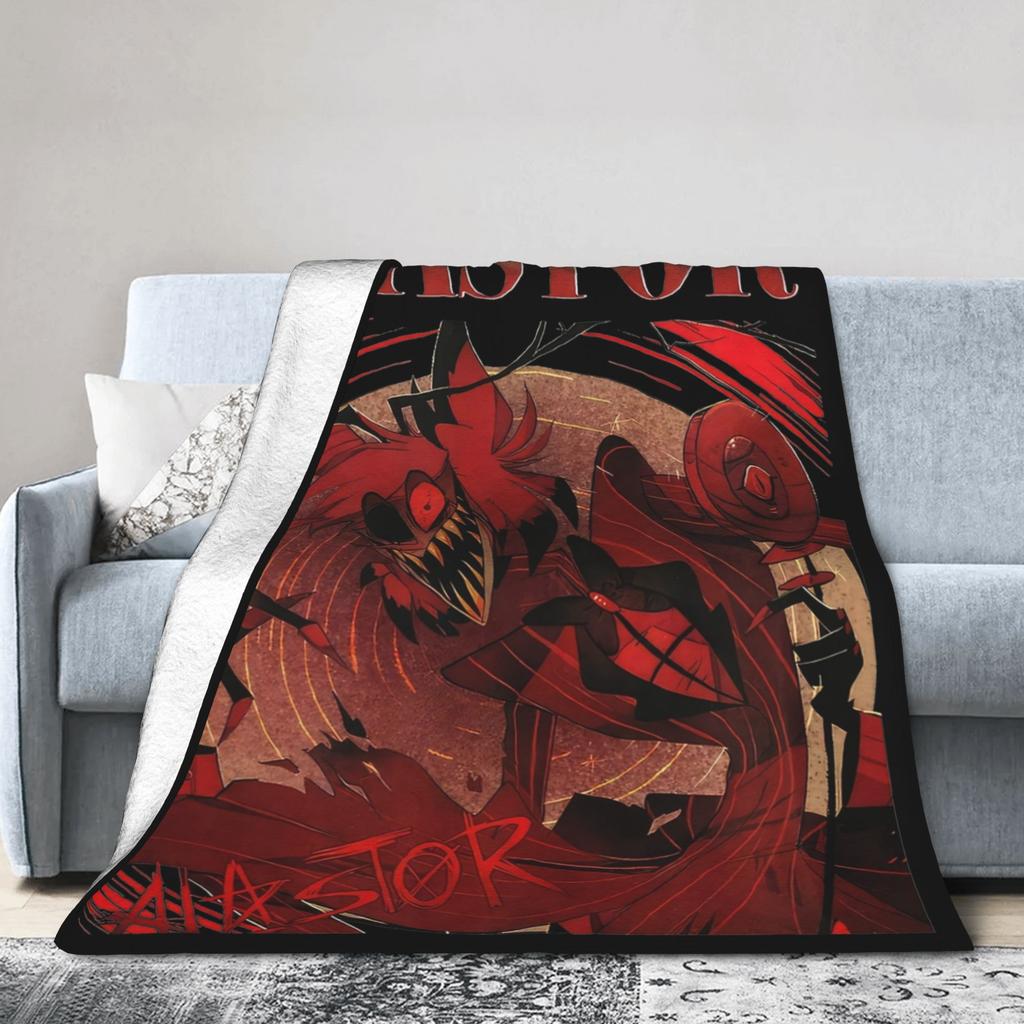 Alastor Hazbins Hotels Characters Blanket Flannel Spring Autumn Radio Demon Portable Throw Blanket for Home Office Bedspread
