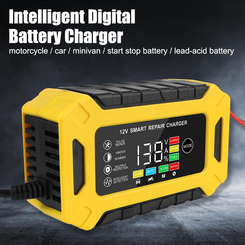 Digital LCD Display Wet Dry Lead Acid Gel Charger 12V 6A Pulse Repair Car Auto Battery Charger Smart Truck Motorcycle Charger