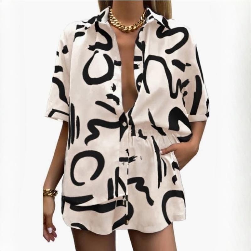 Summer Fashion Printed Suit Women's Loose Casual Shirt Shorts Two-piece Suit