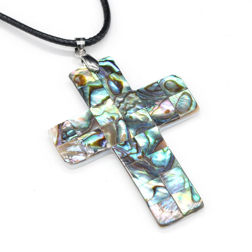 1 шт., ожерелье из натуральной раковины морского ушка, подвеска-крестик, подвески с кожаным ремешком, цепочка для женщин, ювелирные изделия, подарки 40x55 мм