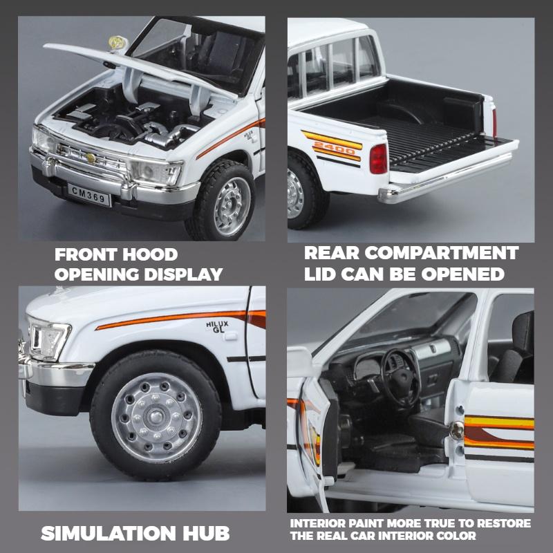 1/32 Toyota Hilux Внедорожный пикап Сплав Металл Литой Модель Транспортного средства Миниатюра Звук и Свет Коллекция Подарок Детская Игрушка