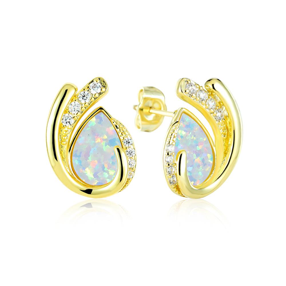 New Gold Rose Gold Water Droplet Blue and White Geometric Diamond Studded Womens Earrings