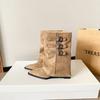 Height-increasing wasteland wind pointed knight trouser tube boots women's belt buckle white new medium tube stacking medium tube boots
