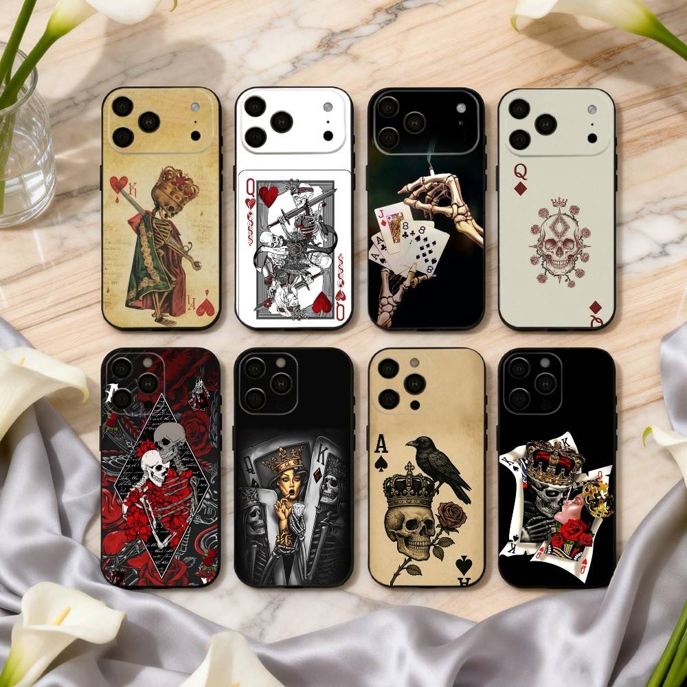 Чехол для телефона S-Skeleton Q-Королева Червей КАРТА Для iPhone 17,16,15,14,13,12,11 Plus,Pro Max,XS,Мягкий Силиконовый Черный Чехол