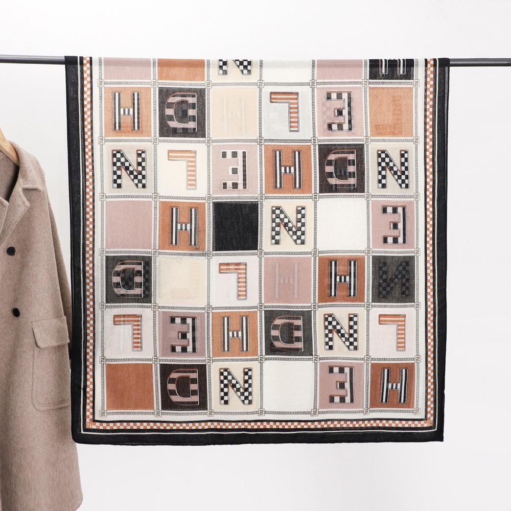 New Cotton and Linen Letters Printed Scarf Beach Sunscreen Scarf Air Conditioning Scarf Autumn and Winter Warm Ladies Silk Scarf