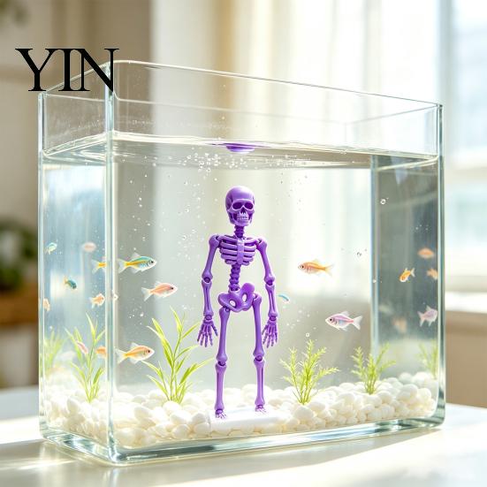 Interactive Fish Tank Decoration Dancing Skeleton Aquarium Bubbler, Action Ornament, Glow in The Dark Unique Underwater Scenery Decor, Air-Driven