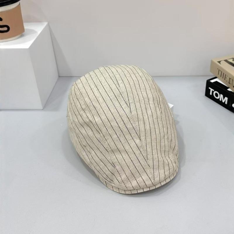 Striped Retro Forward Hat Female Vintage Spice Girl Wind Big Head Circumference Duckbill Hat British Spring Summer Beret Male