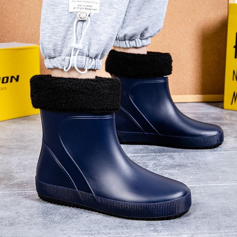 R New Trendy Men's Rain Boots Medium Tube Rain Shoes Flat Bottom Water Shoes Takeaway Fishing Waterproof Glue Shoes