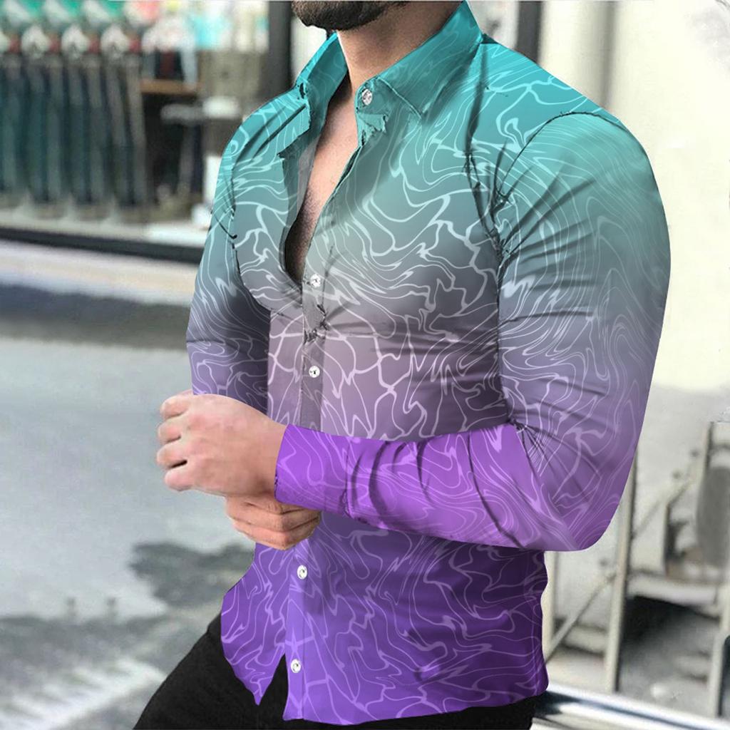 Мужские рубашки с длинным рукавом с принтом, повседневные свободные рубашки с длинным рукавом с принтом