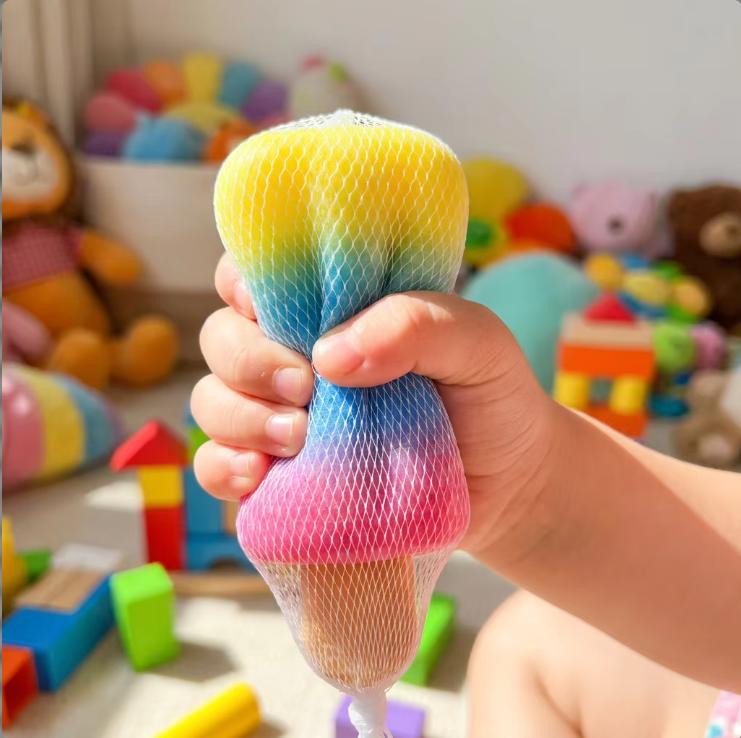 12pc/box Rainbow Squishy Popsicle Toy Slow Rising Ice Cream Fidget Stress Relief Squeeze Toy Mesh Bag for Kids & Adults Gift