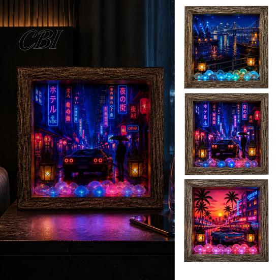 Cozy Corner Night Lamp Wooden 3D Shadow Box LED Light, Retro Street Scene Light Table Unique Housewarming Present Decor, Warm Glow Art Frame