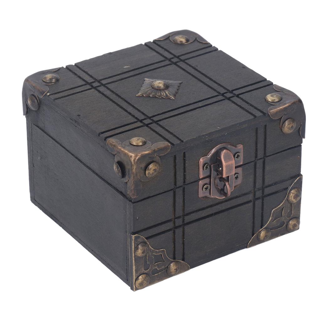 Vintage Wooden Box Retro Antique Decorative Treasure Chest Case Trinket Box with Lock for Storing