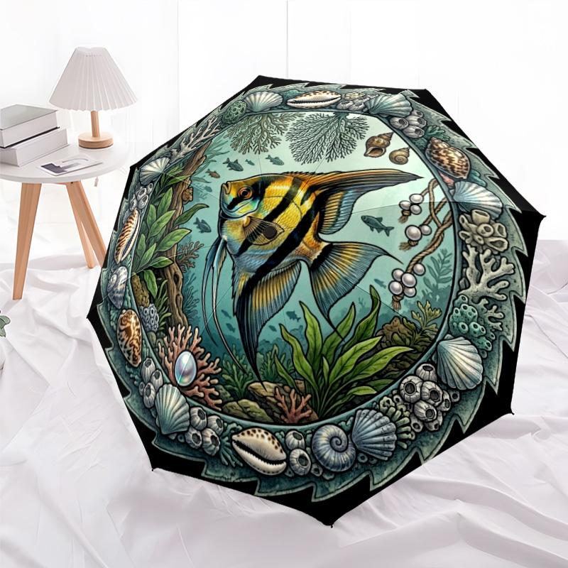 Ocean Life Mandala pattern umbrella, portable and foldable design, 8 ribs, a casual accessory for Halloween, Christmas, and birthday gifts.