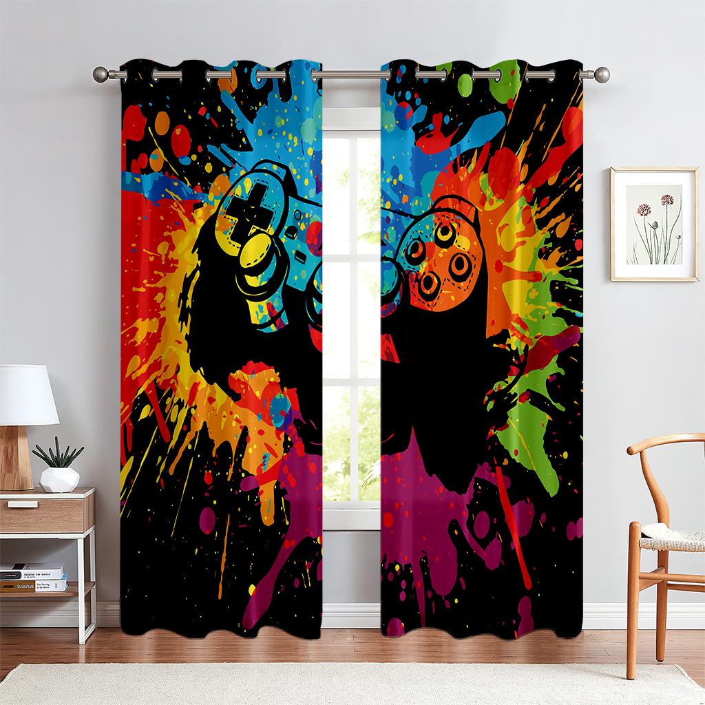 2 шт., напечатанные шторы с рисунком игрового контроллера, полупрозрачные декоративные шторы для спальни и гостиной комнаты для киберспорта