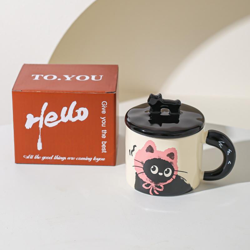 Cute Cat Cup Office Mug with Lid Water Cup Ceramic Couple Gift Souvenir Gift Box Birthday Creativity