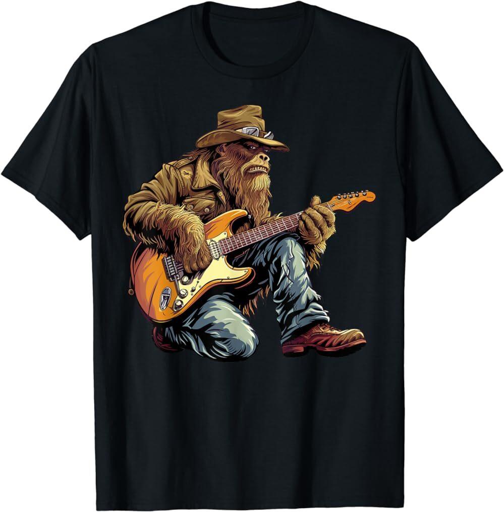Футболка с Бигфутом, играющим на электрогитаре, Rock On Sasquatch, Унисекс, S-5XL