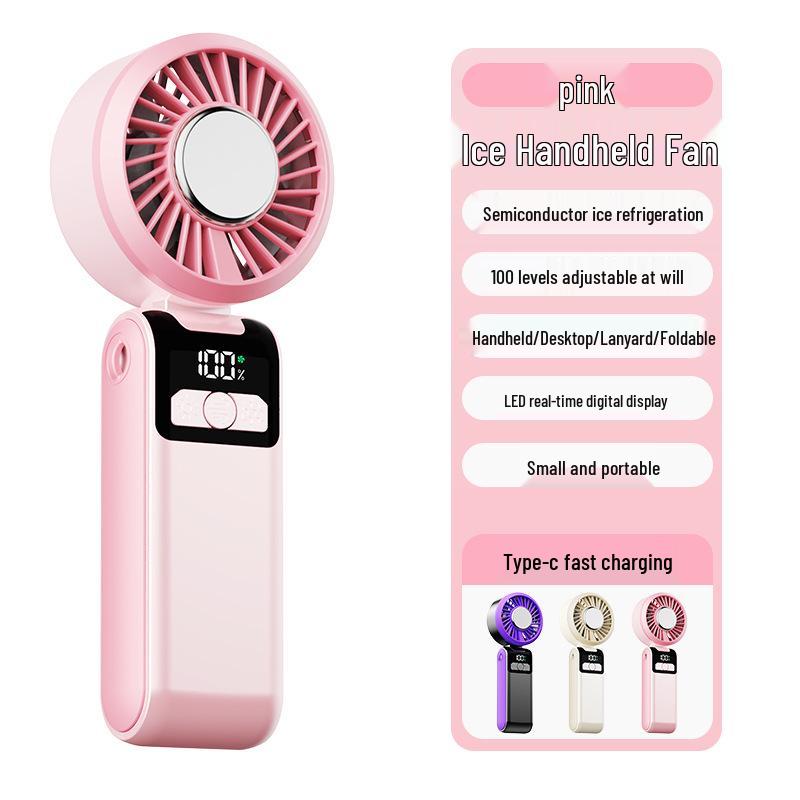 Upgraded Mini Portable Turbo Foldable Neck Fan with USB, Semiconductor Cooling & Digital Display