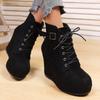 Women's Fashion Wedge Ankle Boots Solid Color Platform High Heels Shoes Woman 2025 Autumn Winter Thick Sole Faux Suede Booties