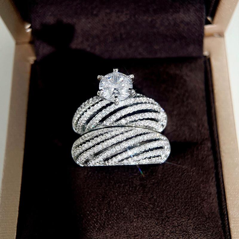 Комплекты колец для невесты из стерлингового серебра для женщин, золотые кубические цирконии, роскошные помолвочные свадебные украшения, трендовые подарки