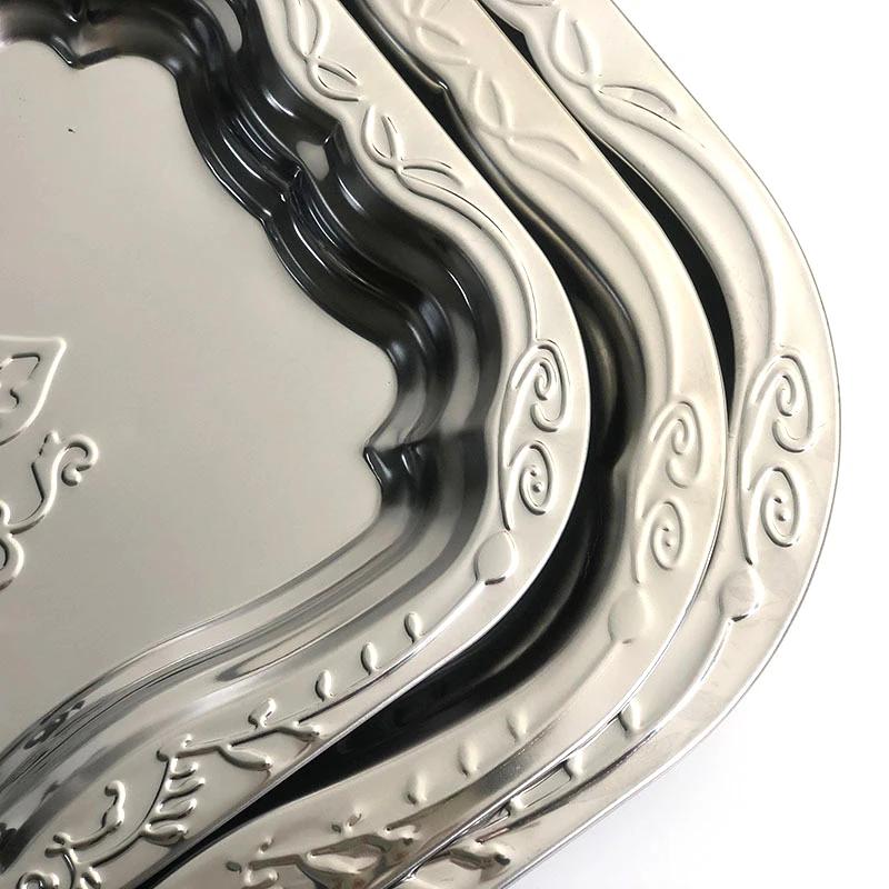 Винтажный поднос из нержавеющей стали, сервировочные подносы с цветочным тиснением для десерта, прямоугольная тарелка для хранения ювелирных изделий, инструмент для украшения дома
