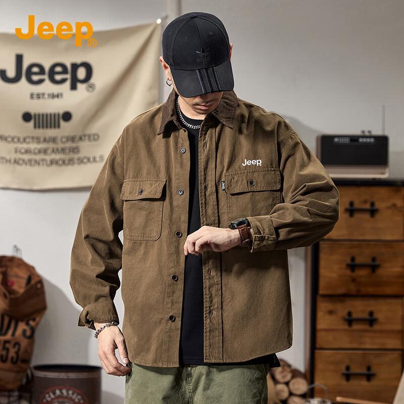 Jeep Мужская повседневная рубашка с длинным рукавом из 100% хлопка