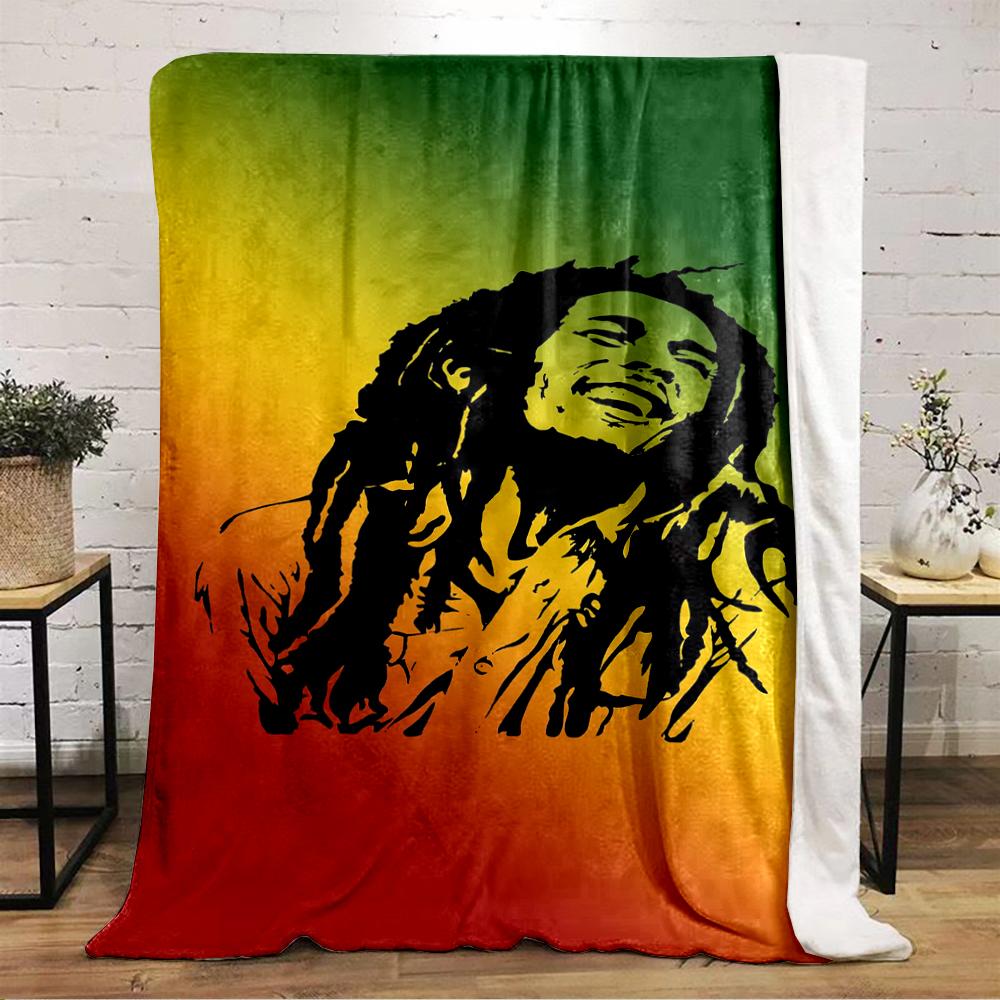 Rasta Art with Smiling Man on Colorful Background Flannel blanket for bedroom, living room, sofa, and nap sofas