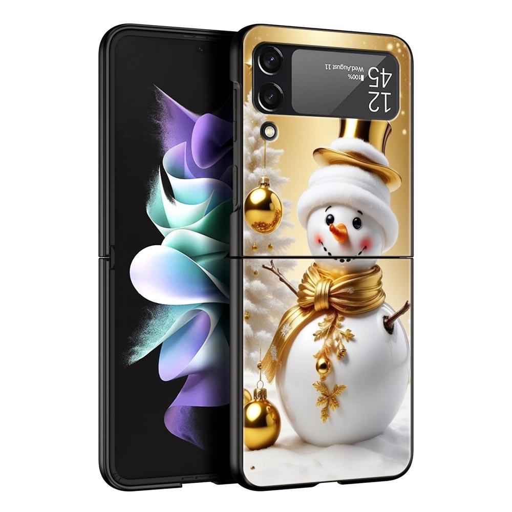 Рождественский Снеговик Жесткий ПК Чехол для Телефона Для Samsung Galaxy Z Flip 7 6 5 4 Черная Крышка Для Galaxy Z Flip 3 Складной Корпус Fundas Сумка