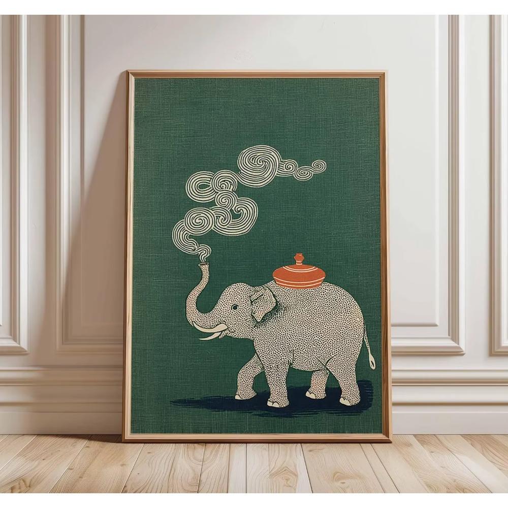 Japanese Retro Minimalist Zen Smoking Frog Canvas Wall Art - Frameless Abstract Animals Canvas Prints for Living Room tions