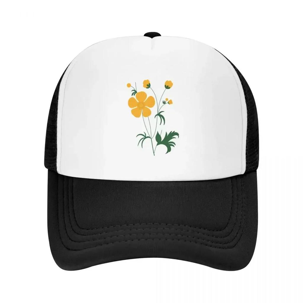 Buttercups Vintage Flower Pattern Yellow Baseball Cap New In The Hat Big Size Hat Baseball Men Womens