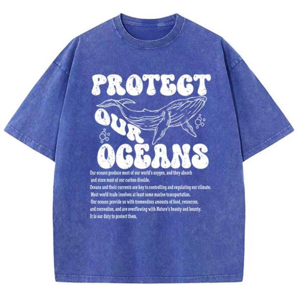 Protect Our Oceans Poster Print Tees Men Versatile Soft T-Shirt Aesthetic Round Neck Tee Clothing Youth Half Sleeve