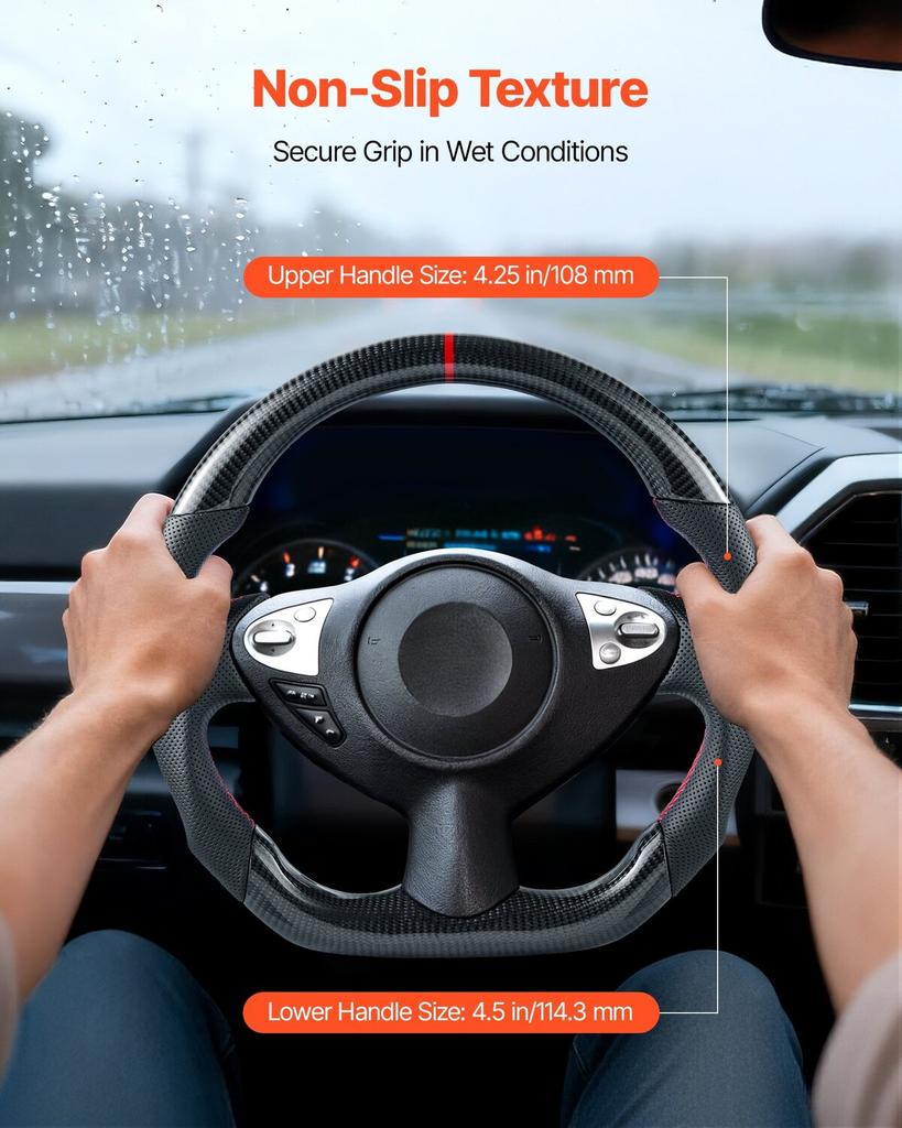 Steering Wheel for 2008-2020 Nissan 370Z, Carbon Fiber Steering Wheel D-Shaped Flat-Bottom, Leather Grip with Non-Slip Texture & Precise Stitching,