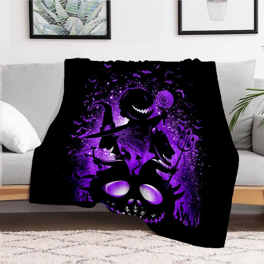 Nightmare Before Christmas Jack Skellington T-Shirt Halloween Purple ShirtBlanket Flannel Throw Blanket for Sofa, Bed, Travel, Camping, Office