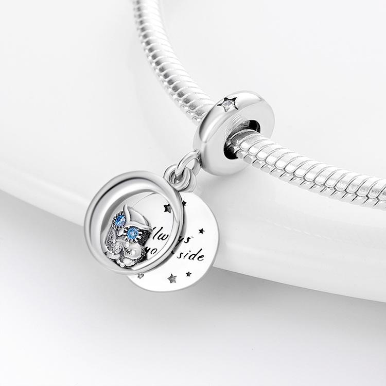 S925 Silver-plated New Style with You Around Owl Small Charm Beaded Jewelry DIY Accessories
