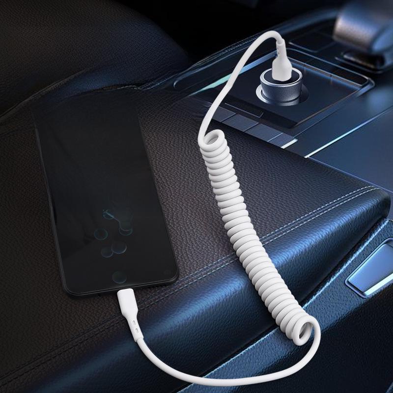 66W Rapid Charging Car Spring Data Cable for Apple, Type-C, and Android Devices