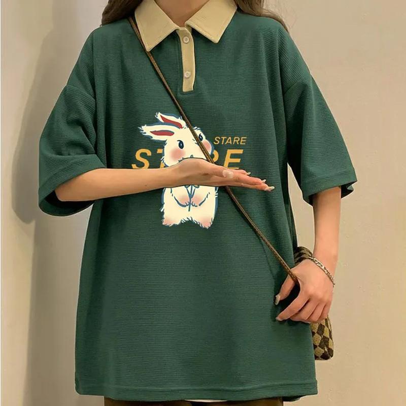 Топы женские летние свободные рубашки с кроликом универсальные повседневные удобные футболки с короткими рукавами женские