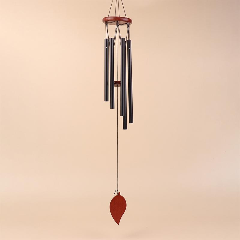 1Pc 6 Tubes Aluminum Pipe Wind Chimes With Hook And Wooden Leaf Hanging Tag Balcony Corridor Decoration Birthday Gift