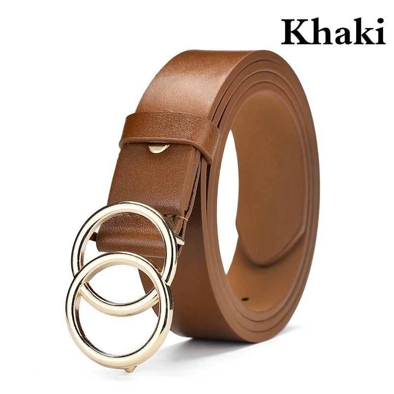 Женские кожаные ремни с двойной круглой пряжкой, модный ретро-регулируемый ремень